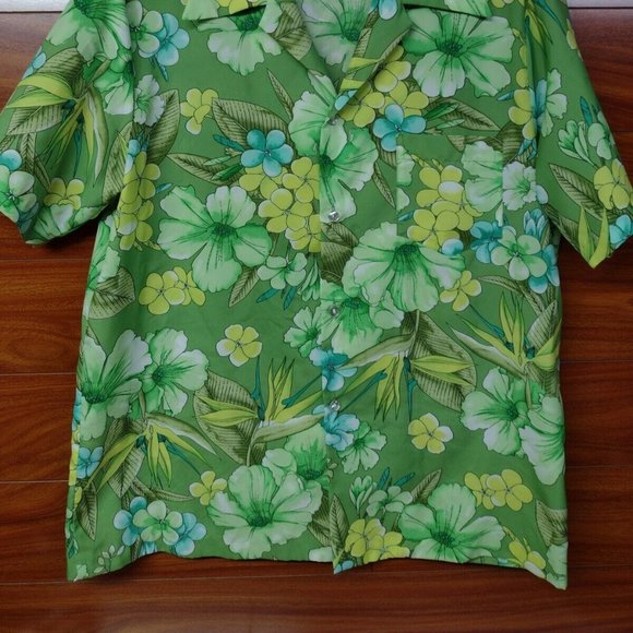 Vintage Hawaiian Palm Size XL Button Up Green Hawaiian Shirt - Picture 2 of 5